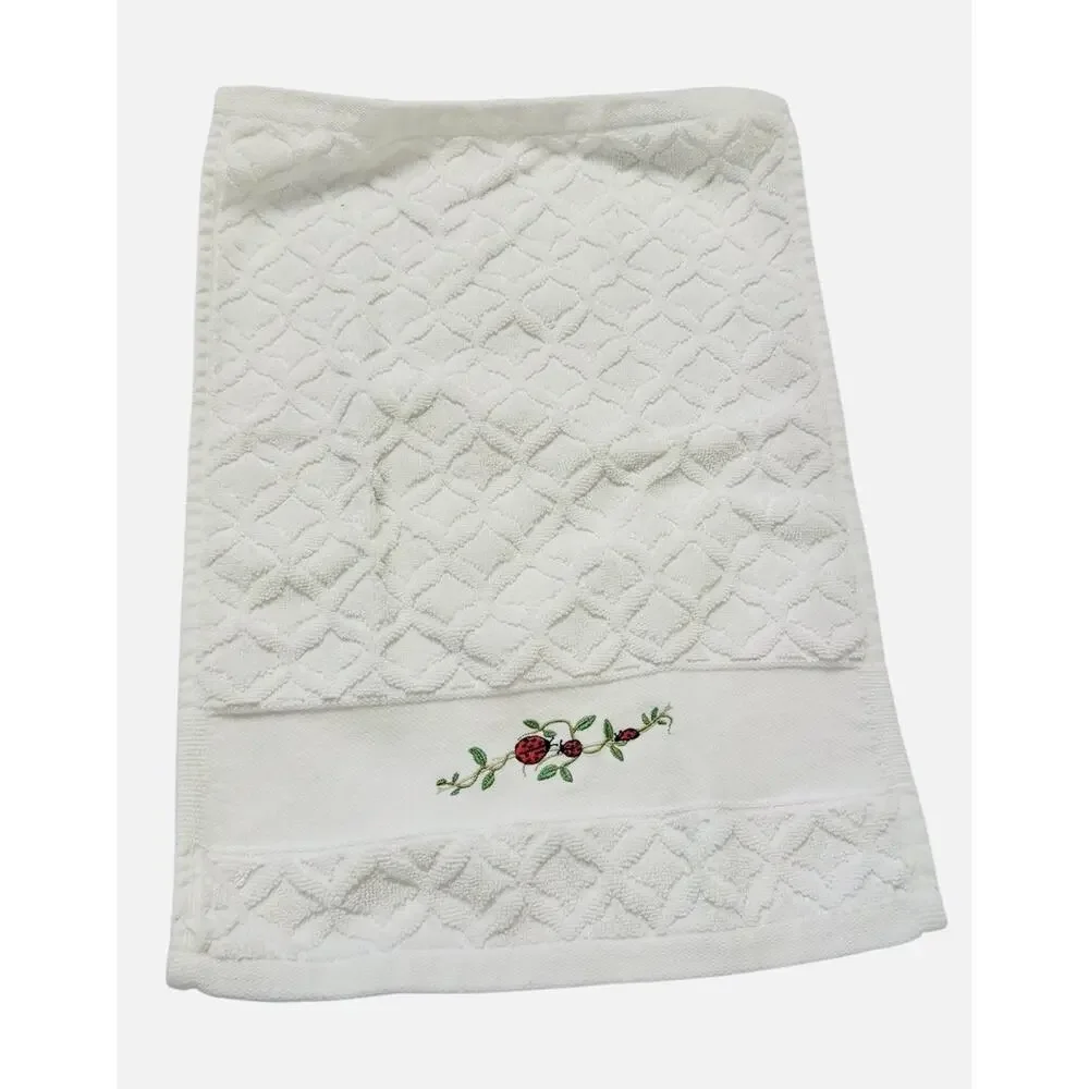 SET Bianca Jacquard Ladybug Fingertip Hand Towels Embroidered Portugal RETIRED